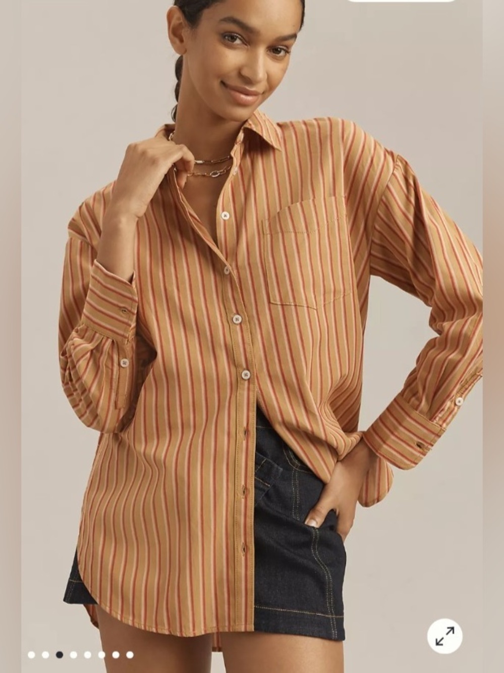 Anthropologie Maeve The Bennet Buttondown Shirt Brown Stripe Oversized Sz Small